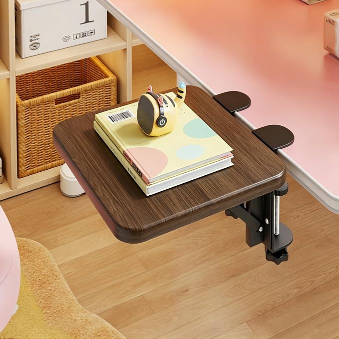 Desk Extender Tray, 10 * 7 Inch Ergonomic Clamp On Desk Extender, Mouse & Keyboard Extender for Desk, No Drill Keyboard Tray Under Desk for Home Office Workspace (Walnut, 10 * 7 Inch)