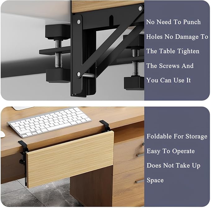 Ergonomics Desk Extender Tray 40 * 20cm Table Extender Shelf 90° Foldable Table Extender Clamp On Computer Arm Rest(Black,60 * 20cm)