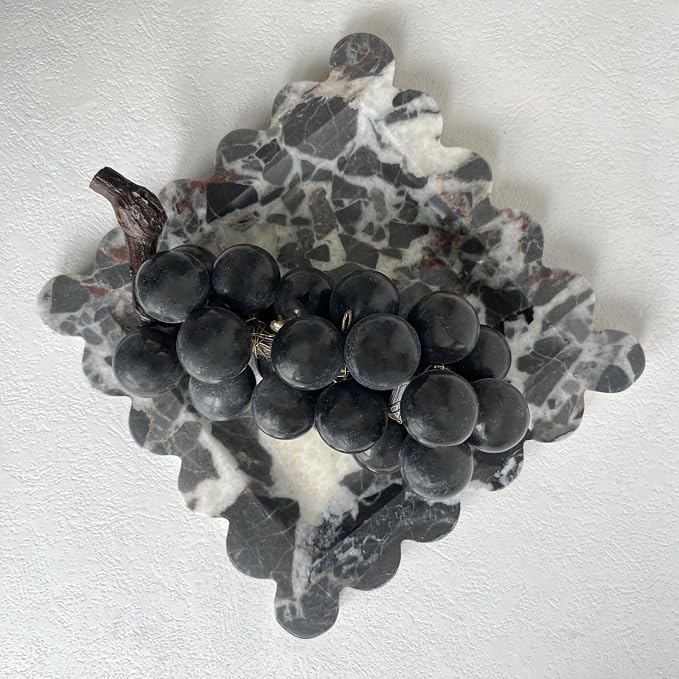 Vintage Natural Marble Tray Small Ornaments Scalloped Tray Handmade Storage Dish for Counter, Vanity, Dresser, Nightstand and Desk (Black White Brown)