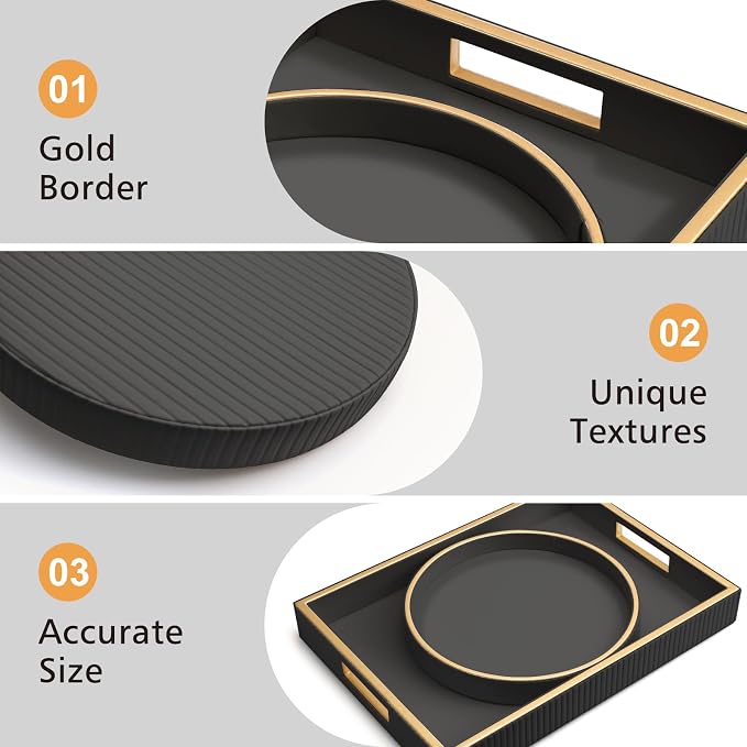 SANZIE Leather Tray Desktop Storage Organizer Premium Serving Tray Decorative Trays Valet Trays for Sundries Cosmetics Phone Wallet Cutlery (Black Holder with Disc)