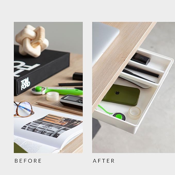 GAROOD Under Desk Drawer, Slide out Hidden Desk Drawers Organizer, Self-adhesive drawer for office/classroom/home 13.3'' x 10.02'' x 2.8’’ (White)