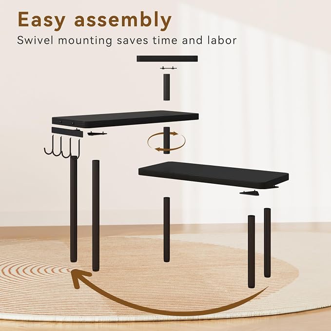 IBUYKE Countertop Organizer,3-Tier Spice Racks,Kitchen Counter Corner Shelf,4 Side Hooks,Adjustable Countertop Shelf for Kitchen, Bathroom, Coffee Bar, Cabinet, Desk,Black,TLJ023B