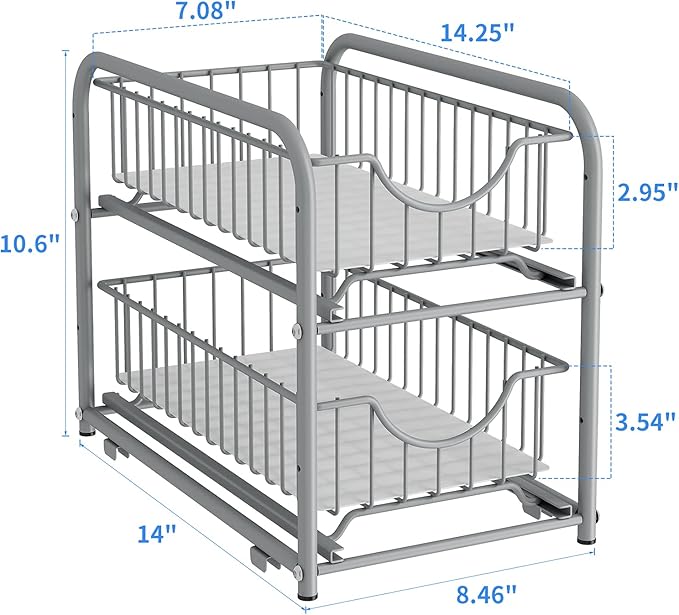 under sink storage 2 Tier Stackable Sliding Basket Organizer Drawer For Kitchen And Bathroom/Cabinet Drawers,silver