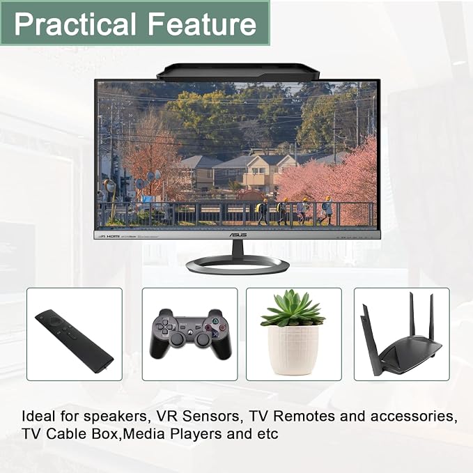 TETVIK TV Screen Top Shelf Monitor Shelf Adjustable Computer Screen for Office Desk,Cellphone Stand,Media Box, Game Console,Router 11.8x4.7 inch TV Tray Stand Mount Storage Organizer Bracket 1 Piece