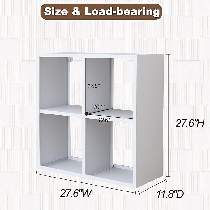 4-Cube Storage Organizer, Modern Cube Shelf, Small Bookshelf Storage Unit, Open Cubicle Bookcase for Living Room, Bathroom, Entrance Hall, Entryway