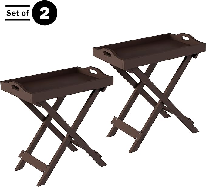 Lavish Home Folding TV Tray Table Set of 2 - Contemporary Side Table with Removable Tray Top for Food Serving, Meals, or Decor in Living Room, Bedroom, or Home Office (Brown)