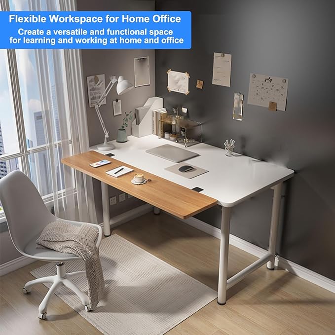 Ergonomic Desk Extender Tray, Clamp-on Kitchen & Office Table Extension, Computer Armrest Stand, Gap Rack for Home & Workspace, Enhance Comfort & Productivity Light Walnut L35.4*W9.4in