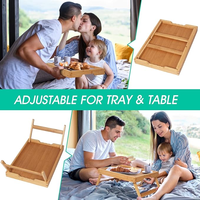 Artmeer Bed Tray Table with Folding Legs,Bamboo Breakfast in Bed for TV Table, Laptop Computer Tray,Eating,Snack Tray(Bamboo) Large Size