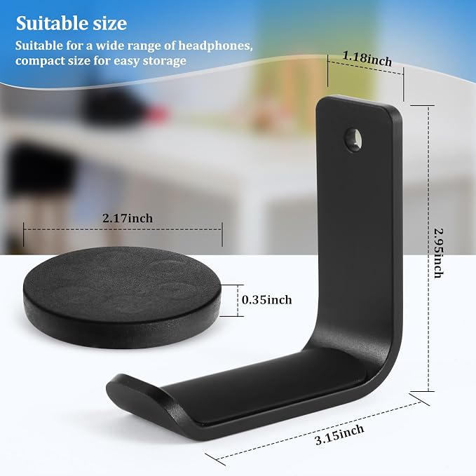 Magnetic Headphone Holder, Aluminum Headset Hooks, Headphone Hanger for Desk & Table, Headphone Mount Stand with Rubber Pad, Compatible with All Computer/Gaming Headsets (Black)