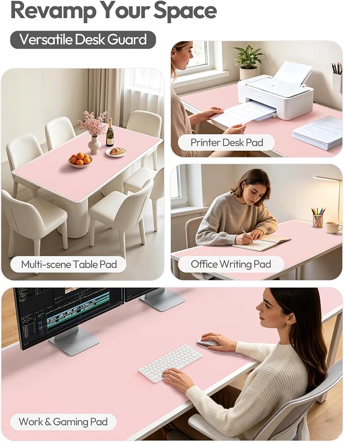 YSAGi Leather Desk Pad Protector, Office Desk Mat, Large Mouse Pad, Non-Slip PU Leather Desk Blotter, Laptop Desk Pad, Waterproof Desk Writing Pad for Office and Home (Light Pink, 47" x 17")