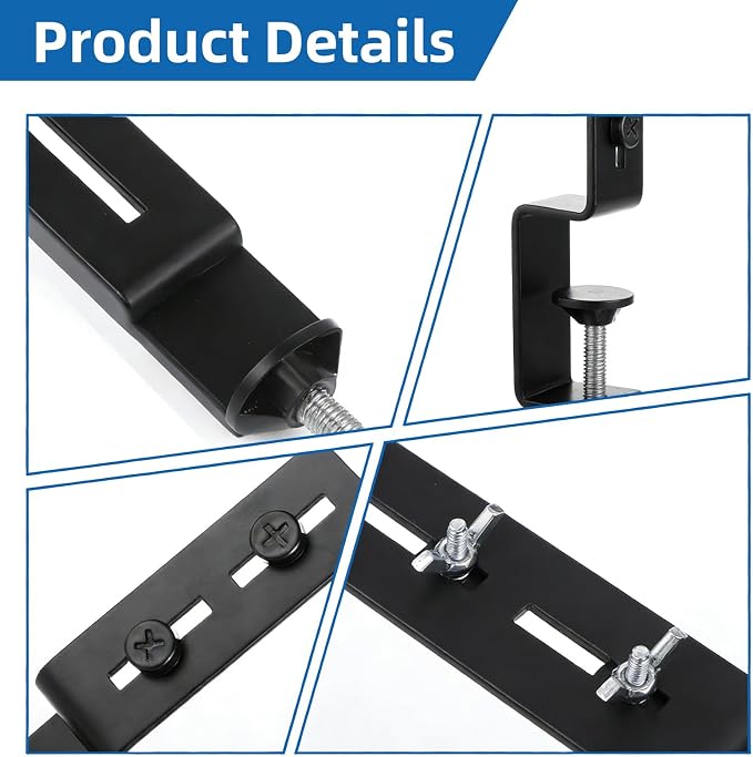 2 Pcs Desk Clamp, Heavy Duty Desk Mount Pegboard Fixing Bracket, Durable Home, Office & Gaming Desktop Accessories Brackets, Pegboard Organizer Metal Brackets, Black