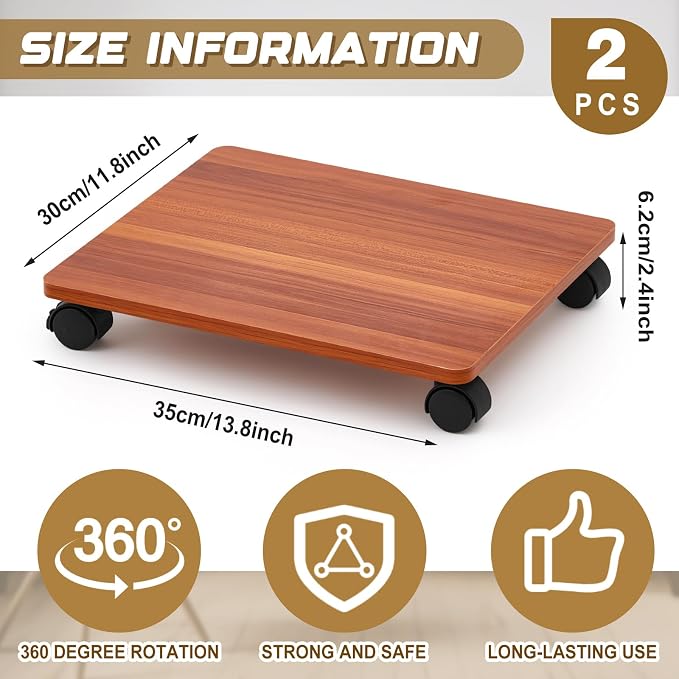 Beeveer 1 Pcs Office Under Desk Printer Stand with 4 Caster Wheels 13.8 x 11.8 Inches Walnut Movable Printer Copier Shelf CPU Holder for Home Office Heavy Duty Storage Rack Scanner Fax Machine