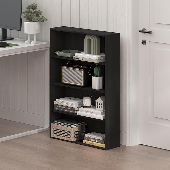 Furinno Basic Book Shelf, 4-Tier Bookcase with Open Shelf, Bookshelf, Cube Storage Organizer, 6 x 24 x 35, for Living Room, Bedroom, Home Office, Espresso