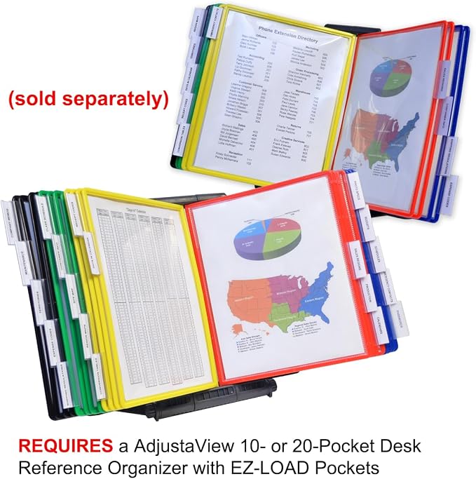 Ultimate Office AdjustaView 10-Pocket Desk Reference Organizer Add-On with Easy-Load Pockets (Add-On Module Only) (Colored Pockets)