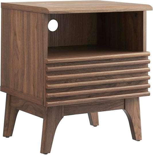 Modway Render Mid-Century Modern, One-Drawer Nightstand, Walnut
