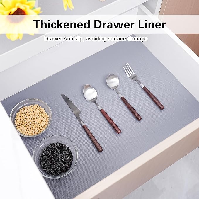 Drawer and Shelf Liner for Kitchen Cabinet,Non-Adhesive Cabinet Liner 24in x 20FT,Waterproof Shelf Paper Non-Slip Mats Cupboard Liners Contact Protect Dresser/Shelves/Table-Grey