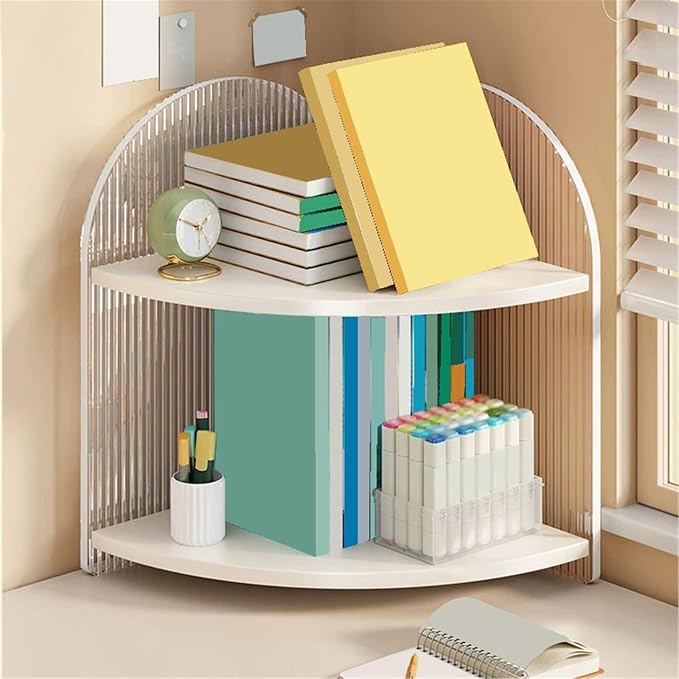 Bookcase Corner Desktop Bookshelf Density Board Storage Rack Acrylic Side Panels for Home Office Organizer Shelves
