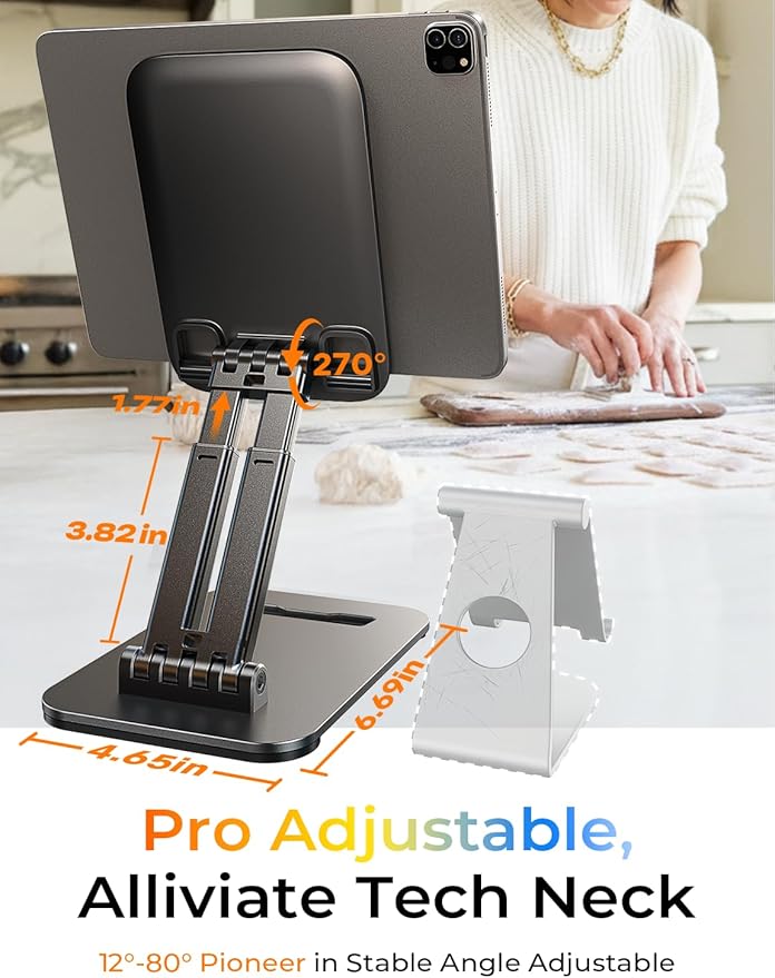 LISEN Tablet Stand for iPad, Tablet Holder for Desk, Desk Accessories Portable Monitor Stand for Apple iPad mini Air Switch Kindle, Adjustable Height and Angle, Foldable Design for Travel