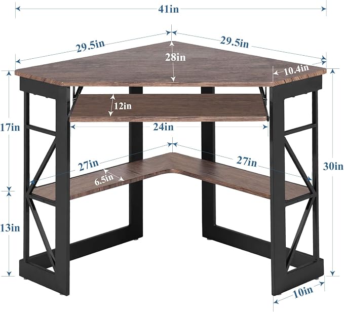 VECELO Corner Computer Desk 41 x 30 inches with Smooth Keyboard & Storage Shelves for Home Office Workstation,Rustic Brown