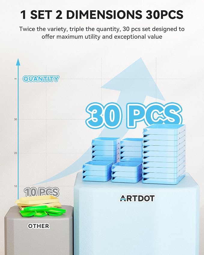 ARTDOT 30-Piece Stackable Tray Set Diamond Art Kits for Adults, Interlocking Diamond Painting Accessories and Tools(Blue)
