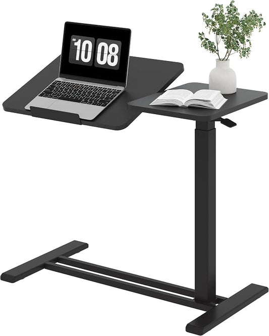 SANODESK Small Rolling Overbed Table Adjustable Height with Wheels, Mobile Laptop Desk with Tilting Desktop, Portable Computer Workstation for Home Office, Classroom, Bedside, Black