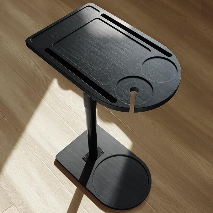 YUHFERA 360° Rotatable Sofa Tray Table for Couch Arm - Height Adjustable End Table for Bed or Chair with Phone & Tablet Slots, TV Tray Table, Side Table Tray for Small Spaces（Black,Arc）