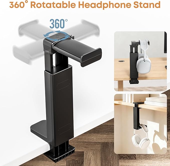 Headphone Stand & Hanger for Desk, 2 in 1 Above & Under Desk Gaming Headset Holder Mount with Height Adjustable & Rotating Clamp, Dual-sided Anti-slip Pad Earphone Rack with Cable Clip Headphone Cases