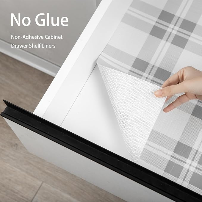 Drawer Shelf Liner for Kitchen Cabinets, Non Adhesive Slip Resistant Shelf Paper Easy to Clean, Strong Grip Thickened Waterproof Washable Mats for Pantry Shelves Cupboard Dresser(Grey, 12 in x 30 FT)