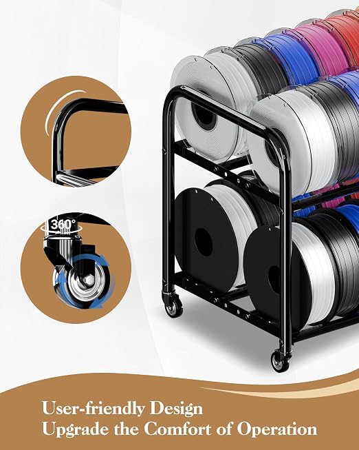 2-Tier Under Desk Filament Storage Rack, 3D Filament Storage Rolling Cart Holds 40+ 3D Printer Filament, Adjustable Filaments Rack for 250g-1KG Spools, Perfect for 3D Printing Studio, Office Workshop