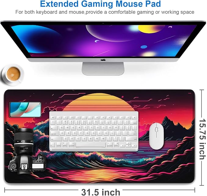 Mouse Pad, 31.5x15.7 inch Large Extended Computer Keyboard Mouse Mat, Water Resist Non-Slip Mousepad Rubber Base Long XXL Gaming Mouse Pad for Work & Gaming, Office & Home