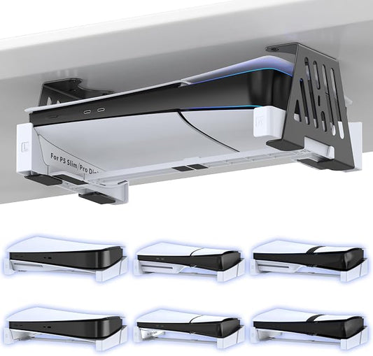 PS 5 Under Desk Mount for All PS-5 Models Disc & Digital Version, Metal P5 Desk Holder with Hidden Design, PS Five Bracket Compatible with Play Station 5/Slim/Pro Console