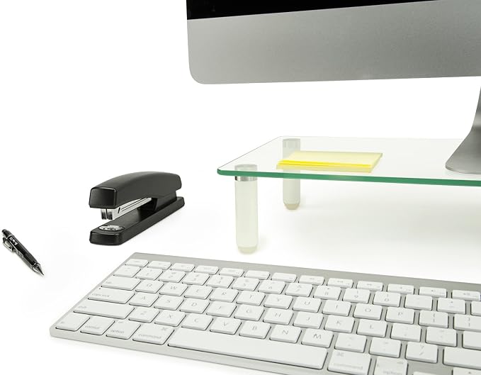 Mount-It! Glass Desktop Monitor Stand Riser | Raised Laptop Stand Organizer | 22 Inches Wide Clear Tempered Glass | Computer Screen TV and Office Desk Organization Supplies | Supports up to 44 Pounds