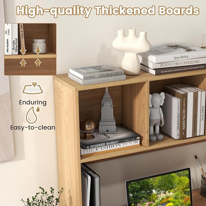 Giantex Desktop Bookshelf, Countertop Storage Hutch with 4 Shelves for Computer Desk, Dressing Tabletop Display Rack, Multipurpose Desk Hutch Storage Organizer for Home Office Dorm, Natural