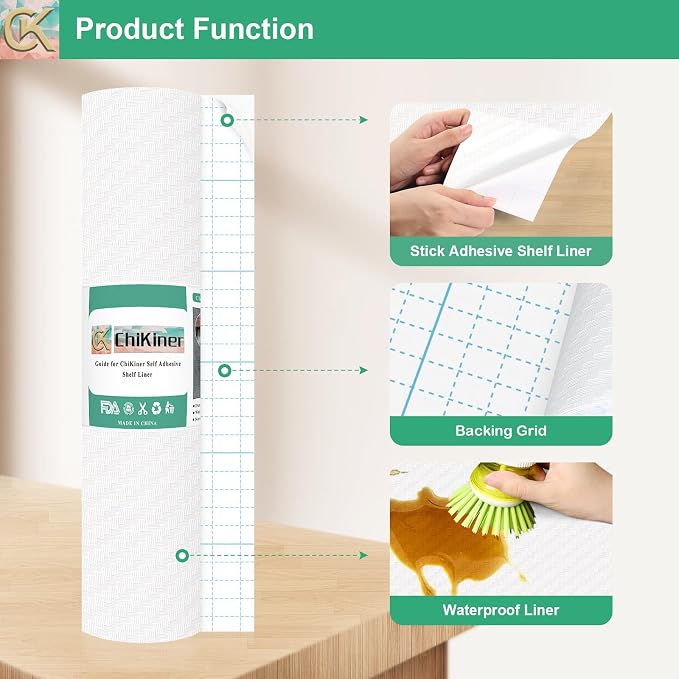 Self-Adhesive Shelf Liner Kitchen Liner, Waterproof Backed Paper Easy Peel and Stick Contact Liner Without Residue for Decor Your Desk Surface, Kitchen Countertops (White, 23.6 x 236.2 inches)