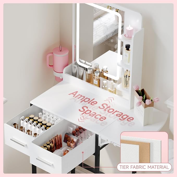 Small Vanity Desk for Mini Space: Compact Makeup Table Set for Tiny Bedroom - Space Saving Vanity for Girls