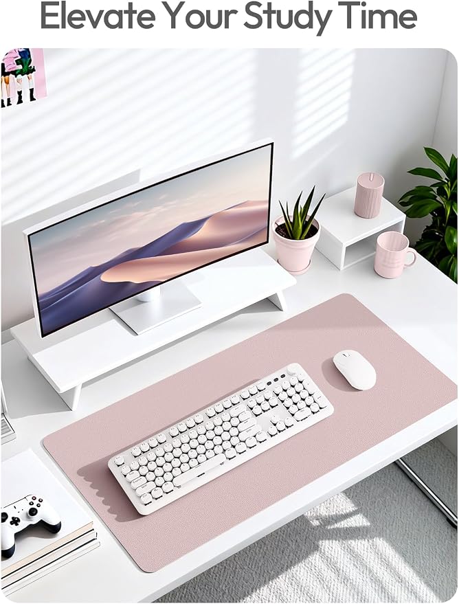 YSAGi Leather Desk Pad Protector, Office Desk Mat, Large Mouse Pad, Non-Slip PU Leather Desk Blotter, Laptop Desk Pad, Waterproof Desk Writing Pad for Office and Home (Grayish Lavender,55" x 24")