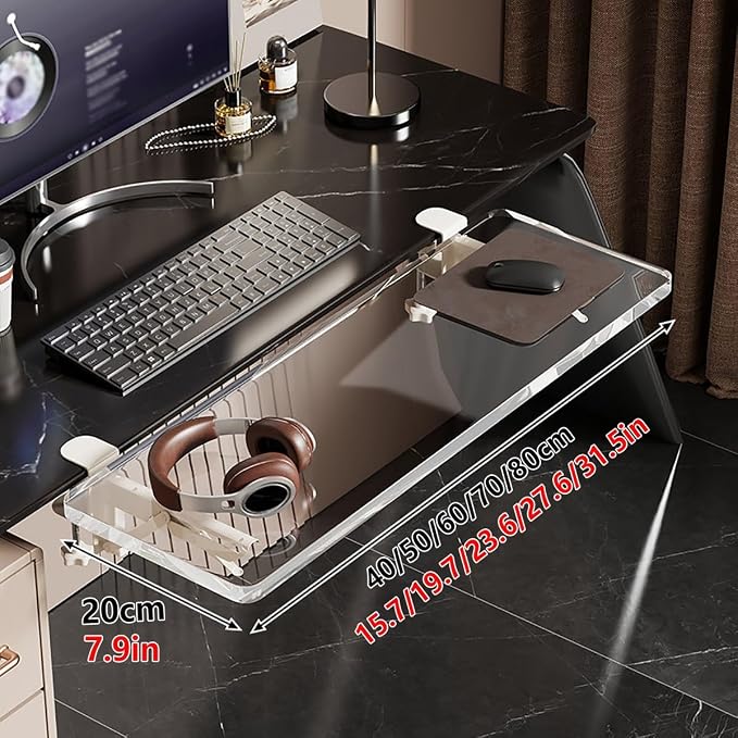 Ergonomic Desk Edge Extension Panel,Drill-Free 90-Degree Foldable Desk Extension Tray,Rounded Edges,Reduces Bumps and Scratches(40cm/7.9in)