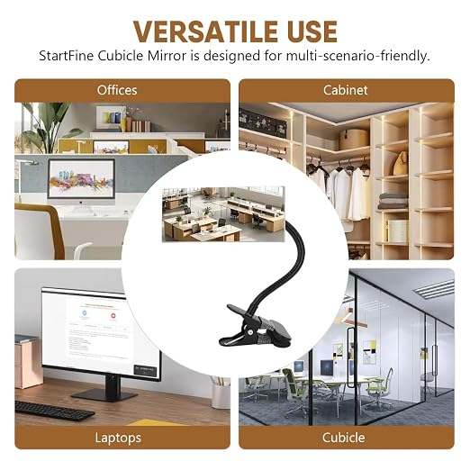 Clip-on Mirror for Desk Convex Rear View Mirror Office Cubicle for Personal Safety Monitor Computer to See Behind You Flexible Gooseneck Rectangle 6.69"x2.95" Frameless