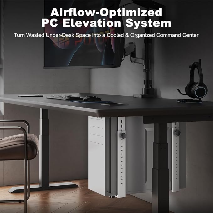 PUTORSEN Under Desk PC Mount for Mid/Mini-Tower Cases - Vertical/Horizontal CPU Holder up to 77 lbs, Space-Saving Computer Rack for ATX/Micro-ATX/Mini-ITX (White)