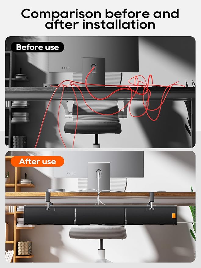 Under Desk Cable Management Tray No Drill, Cable Ties Included, Eco-Friendly Canvas Material, Mesh Design for Heat Dissipation, Cable Organizer/Storage for Standing Desk(39inch, Black)