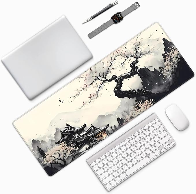 Extended Gaming Mouse Pad, Large Gaming Mouse Waterproof with Stitched Edges, Non-Slip Desktop Pad for Home and Office, Level Up Your 31.5x11.8 Inch… (wash Painting)