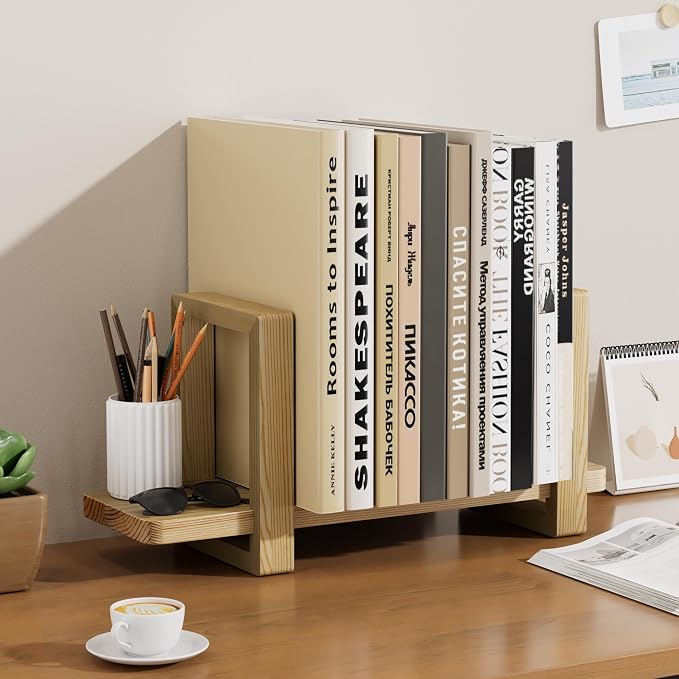 Adjustable Desktop Bookshelf, Wooden Tabletop Bookshelf, Small Desk Shelf for Home, Living Room, Class, Dorm