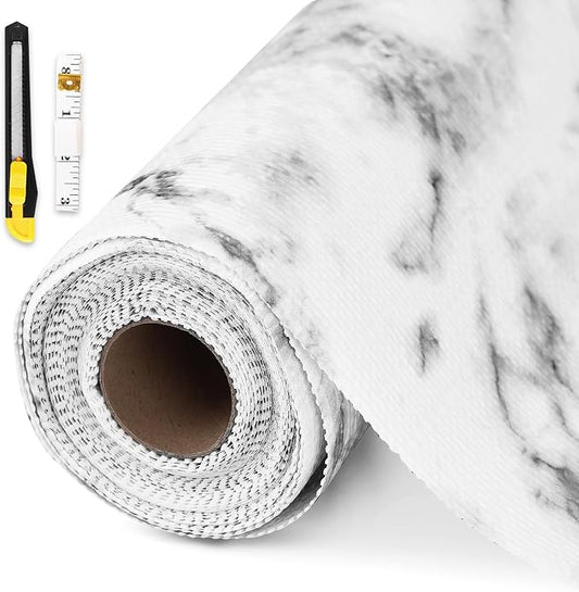 Drawer and Shelf Liner for Kitchen Cabinet,Non-Adhesive Cabinet Liner 12in x 30FT,Waterproof Shelf Paper Non-Slip Mats Cupboard Liners Contact Protect Dresser/Shelves/Table-Marble