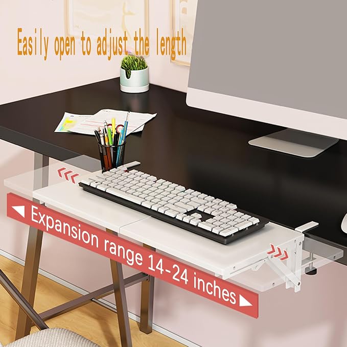 Desk Extender Side Table,Keyboard Tray,Desk Extender,No Drilling Installation，Carbon Steel Baking Paint，Can be Used for Desk Extension，Keyboard Tray Under Desk clamp (Page Payment)