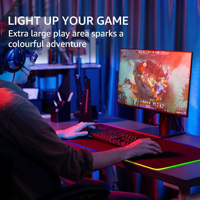 KTRIO RGB Large Gaming Mouse Pad, 31.5 x 15.7 in, RGB Black, XXL | Smooth Micro-Weave Surface, RGB Lighting Design, Non-Slip Rubber Base, Durable Stitched Edges, Office & Home Use