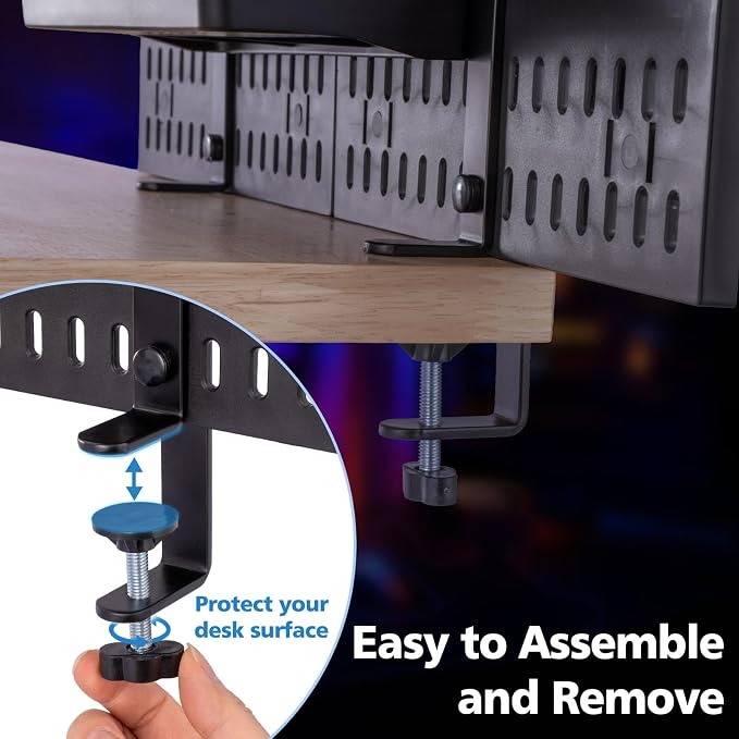 Gaming Desk Organizer - Clamp-on Desk Pegboard, No Drill Desk Side Storage with 5 Hooks and 1 Tray, Detachable Gaming Pegboard for Office & Home Desktop Organizer