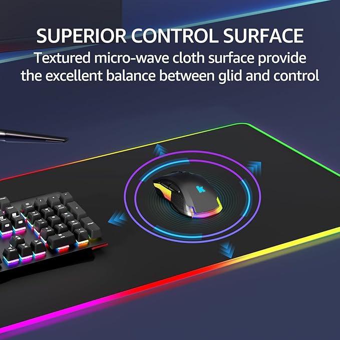 KTRIO RGB Large Gaming Mouse Pad, 31.5 x 11.8 in, RGB Black, XL | Smooth Micro-Weave Surface, RGB Lighting Design, Non-Slip Rubber Base, Durable Stitched Edges, Office & Home Use