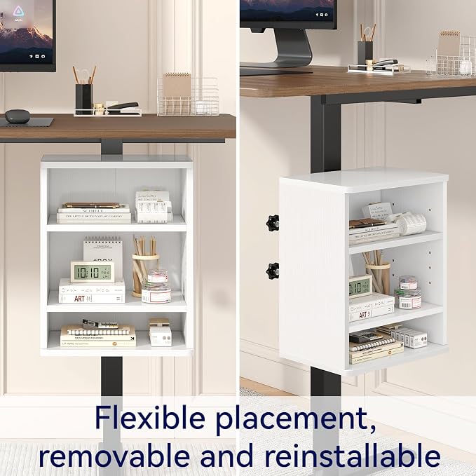 IBUYKE Under-Desk Storage Cabinet Adjustable Cabinet Fits with Standing Desks & Any Desk Legs Clamp-on Shelf for Office and Gaming Room for Elevating Your Workspace UTMZ012W