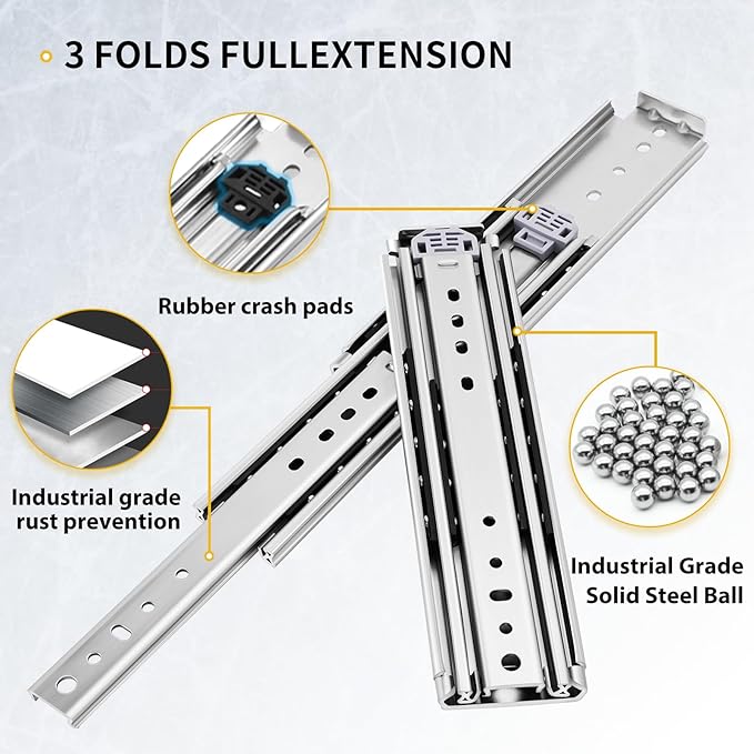 YENUO Heavy Duty Drawer Slides 12 14 16 18 20 22 24 26 28 30 32 34 36 38 40 44 48 52 56 60 Inch Full Extension Side Mount Ball Bearing Long Rails Track Guide Glides Runners Load 430 Lbs 1 Pair