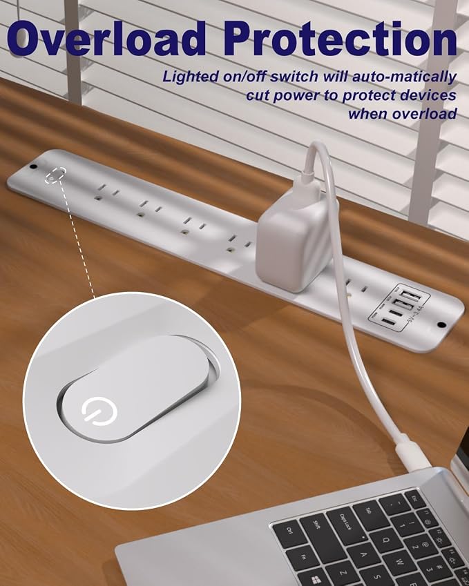 Recessed Power Strip, Flush Mount Power Strip with USB Ports, PD 20W USB C Fast Charging, 6 FT Extension Cord Surge Protector with1800J, Furniture Hidden Outlet for Side Table, End Table